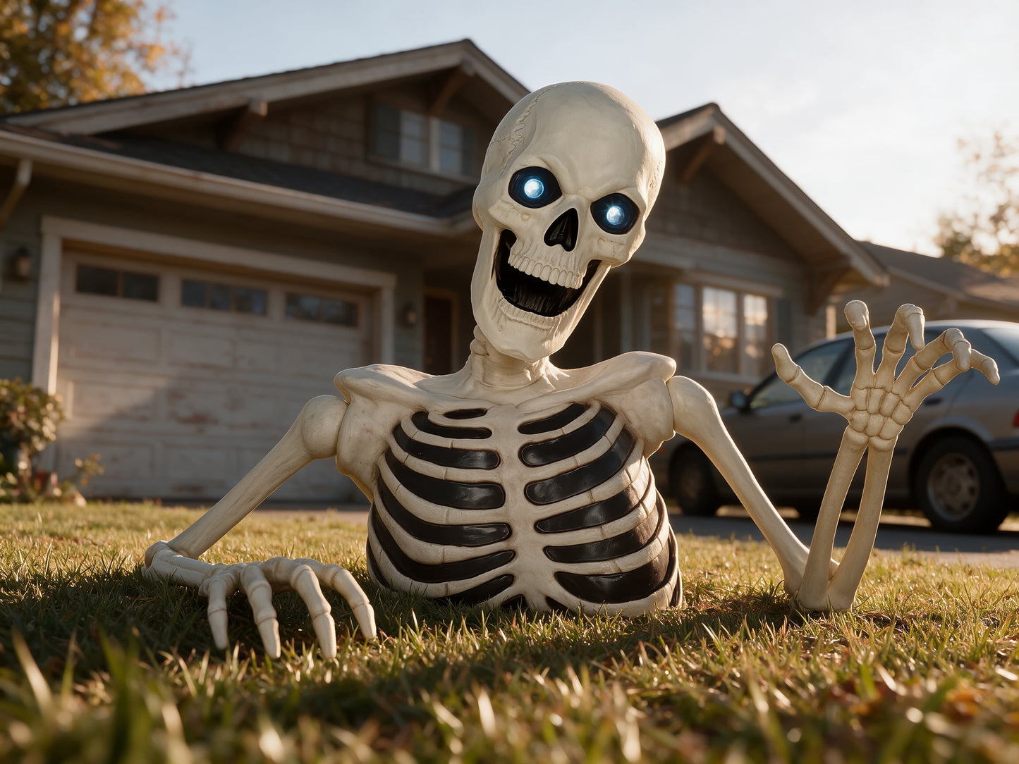 Seasons 48" Halloween Giant Groundbreaker Skeleton with LED Light Moving Eyes, Creepy Sound Effect for Yard Porch Halloween Decoration