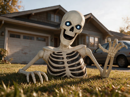 Seasons 48" Halloween Giant Groundbreaker Skeleton with LED Light Moving Eyes, Creepy Sound Effect for Yard Porch Halloween Decoration