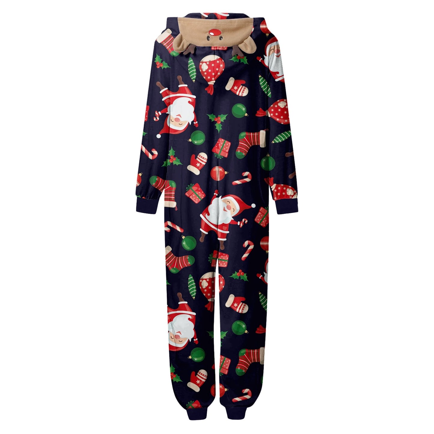 CUZIBR Christmas Family Pajamas Hooded Full Zipper Up Sleepwear Outfits Long Sleeve Cute Snowflake Print One Piece Jumpsuits Loungewear For Mom,Navy,M