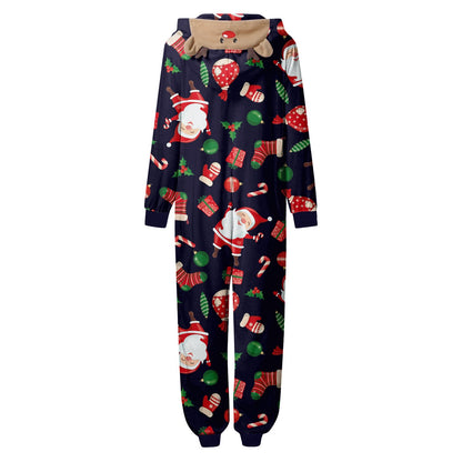 CUZIBR Christmas Family Pajamas Hooded Full Zipper Up Sleepwear Outfits Long Sleeve Cute Snowflake Print One Piece Jumpsuits Loungewear For Mom,Navy,M