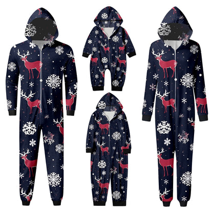 Hwmodou Family Matching Christmas Pajamas Set Cozy Homewear Snowflake Reindeer Print Hooded Loungewear6 Holiday Santa Claus Sleepwear Xmas Pjs Set For Couples And Kids