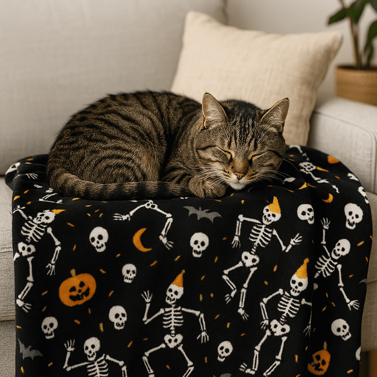 The Big One Plush Halloween Throw Blanket, Party Skeletons Design, Black Cozy 60" x 72"