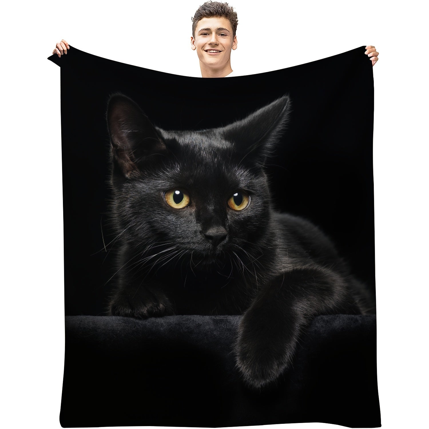 Black Cat Animal Blanket Flannel Throw Blanket For All Seasons, Bed Couch Sofa Chair For Halloween