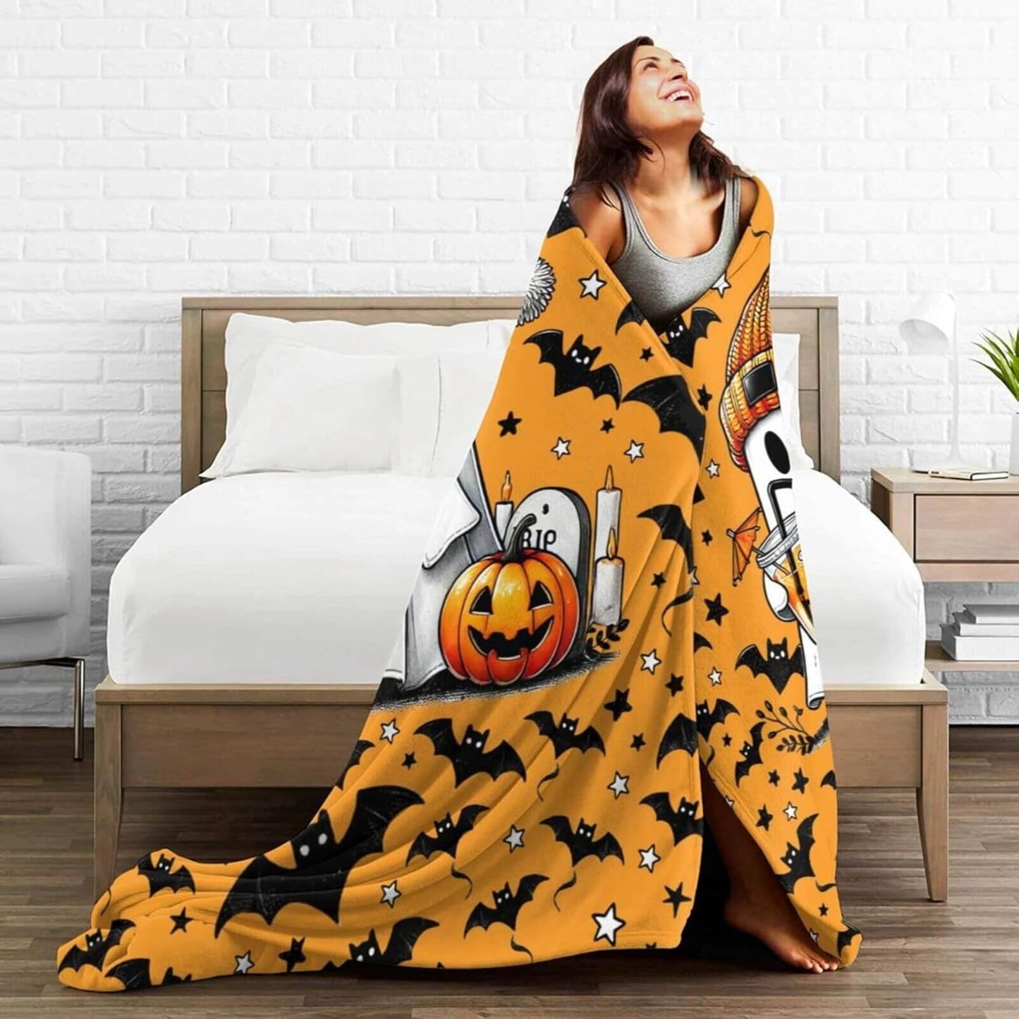Halloween Blanket for Boys Girls, Haunted Halloween Themed Design Printed Throw Blankets for Kids Lap, Chair Sofa, Warm Soft Cozy Blanket