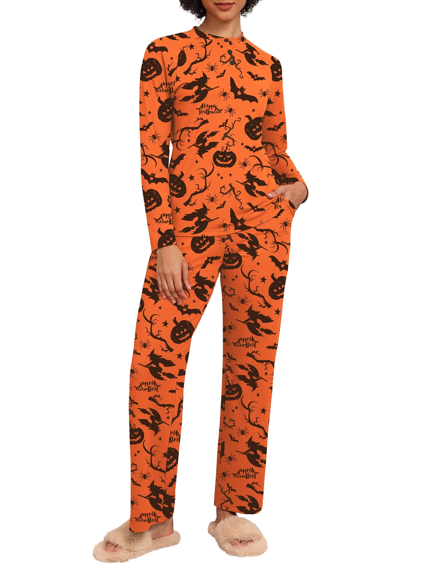 MINTREUS Couple Halloween Pajama Sets Soft PJs Sets for Couples/Women/Men Matching Sleepwear with Pockets