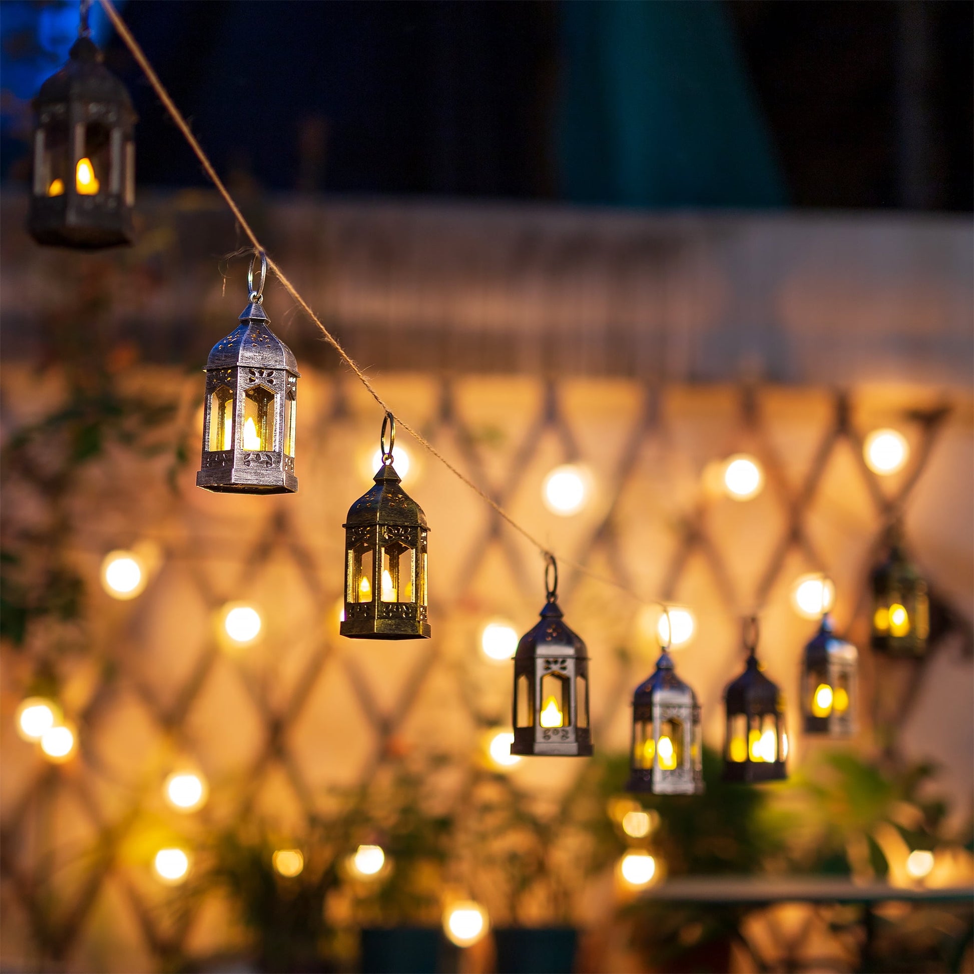 Sziqiqi Mini Lanterns Decorative for Centerpiece: 10pcs Hanging Small Black Lantern Bulk with Flickering LED Candles for Halloween Decorations, Wedding Decor, Christmas Table, Batteries Included