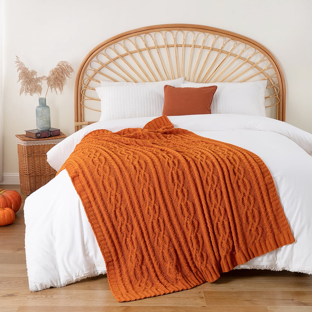 Battilo Burnt Orange Throw Blanket,Cozy Decorative Fall Blanket for Sofa Bed,Fall Decor,51"x67"