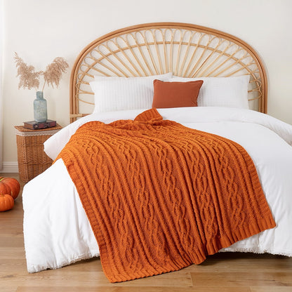Battilo Burnt Orange Throw Blanket,Cozy Decorative Fall Blanket for Sofa Bed,Fall Decor,51"x67"