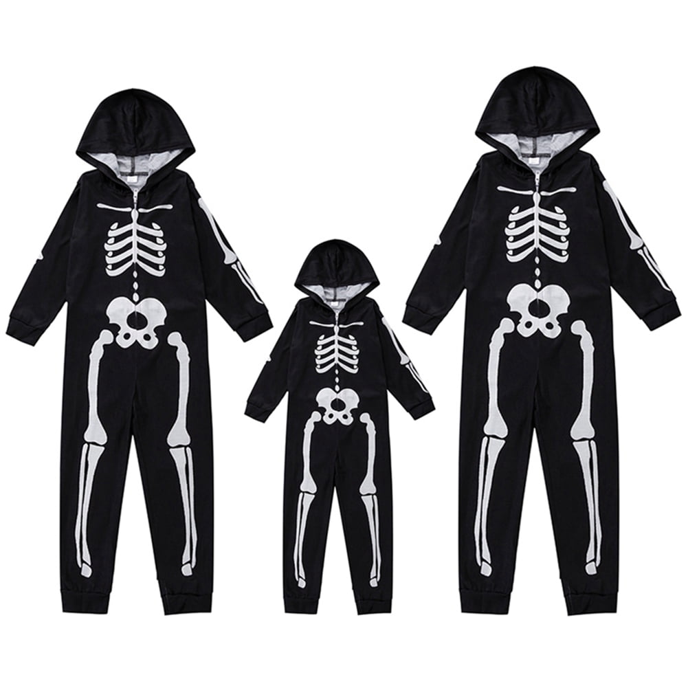Uccdo Halloween Matching Family Pajamas Sets Glow In The Dark Hooded Skeleton Jumpsuits Holiday Pjs Sleepwear For Adult/Kid/Baby