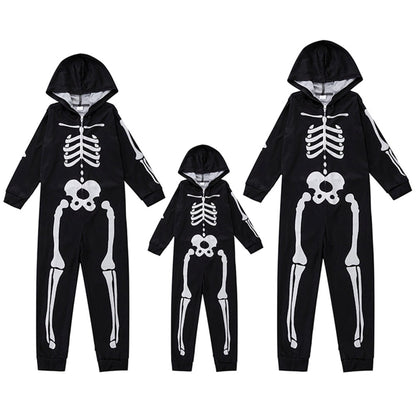 Uccdo Halloween Matching Family Pajamas Sets Glow In The Dark Hooded Skeleton Jumpsuits Holiday Pjs Sleepwear For Adult/Kid/Baby
