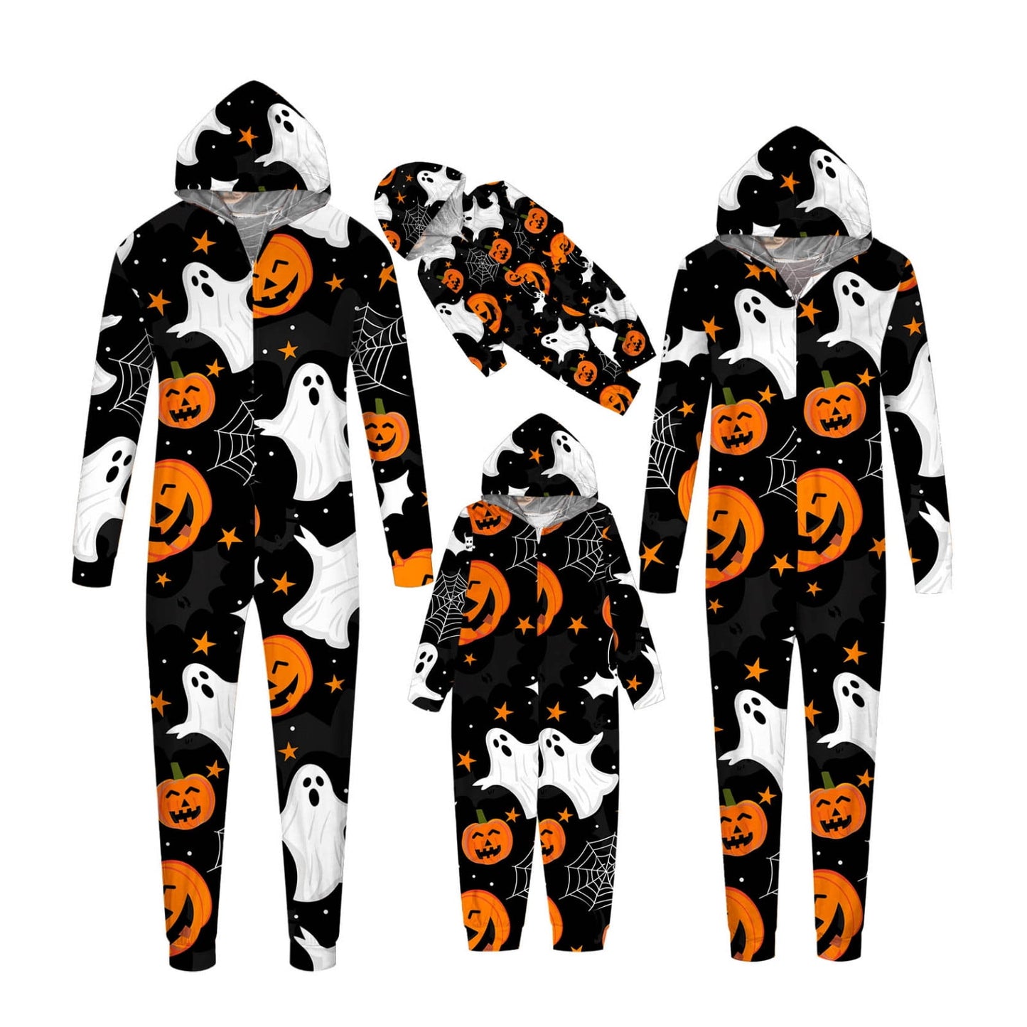 Miqool Family Matching Halloween Onesie Pajamas, Funny Pumpkin Printed Long Sleeve Pjs Soft Sleepwear One-Piece Zipper Hooded Jumpsuit Jammies Loungewear for Family Photography Outfit