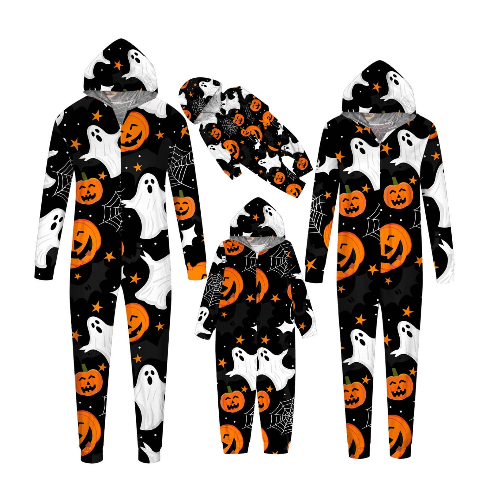 Miqool Family Matching Halloween Onesie Pajamas, Funny Pumpkin Printed Long Sleeve Pjs Soft Sleepwear One-Piece Zipper Hooded Jumpsuit Jammies Loungewear for Family Photography Outfit