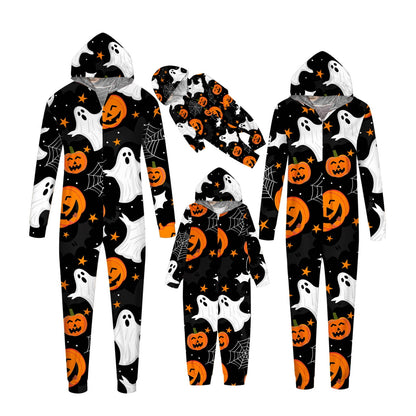 Miqool Family Matching Halloween Onesie Pajamas, Funny Pumpkin Printed Long Sleeve Pjs Soft Sleepwear One-Piece Zipper Hooded Jumpsuit Jammies Loungewear for Family Photography Outfit
