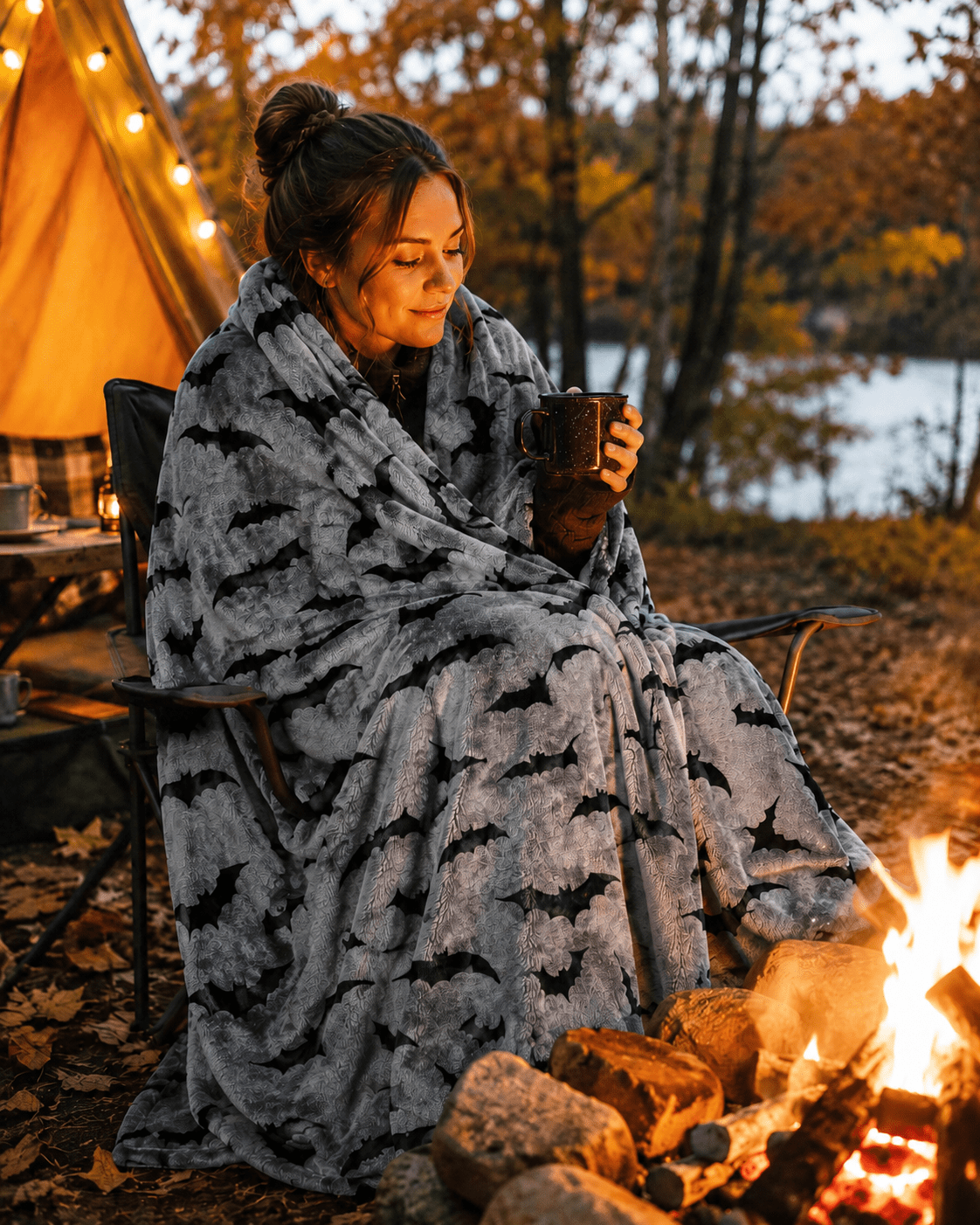 Serafina Home Halloween Throw Blanket : Black Bats on Gray Velvet Soft Fleece 50" x 70" for Sofa Bed Couch Chair Dorm
