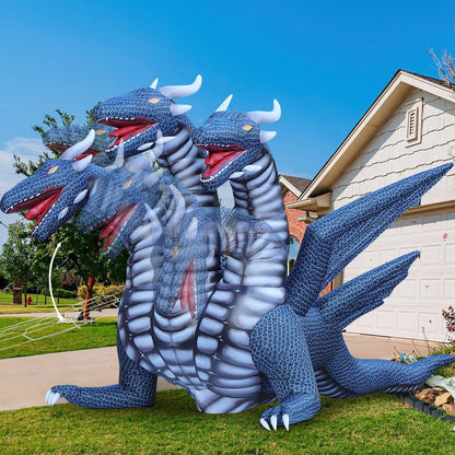 COMIN 15.6 FT Long Animated Halloween Inflatables Outdoor Decorations Black Hydra Dragon - Giant Yard Blow Up Decoration Built-in LED Lights for Halloween Party Yard Lawn Garden Patio Decor