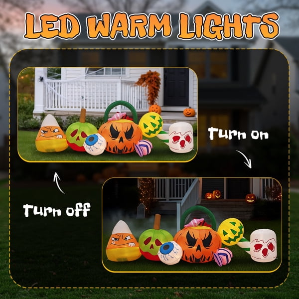 8FT Halloween Inflatable Pumpkin Ghost Scene, Waterproof Polyester, Quick Inflation with Stakes/Ropes for Yard/Garden/Indoor