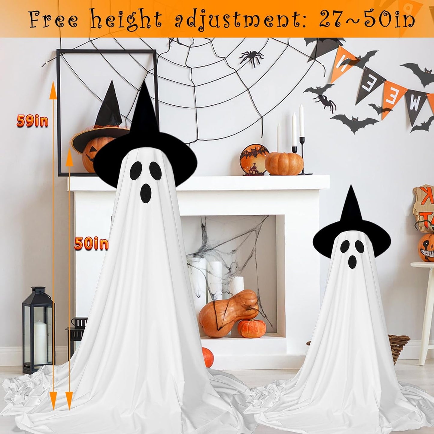 DAKIMOE Halloween Decorations Outdoor Indoor Halloween Party Decorations Indoor,Spooky Ghost Decor with String Lights,Halloween Ghost Lights for Porches Yards Gardens Lawn 2 Pack
