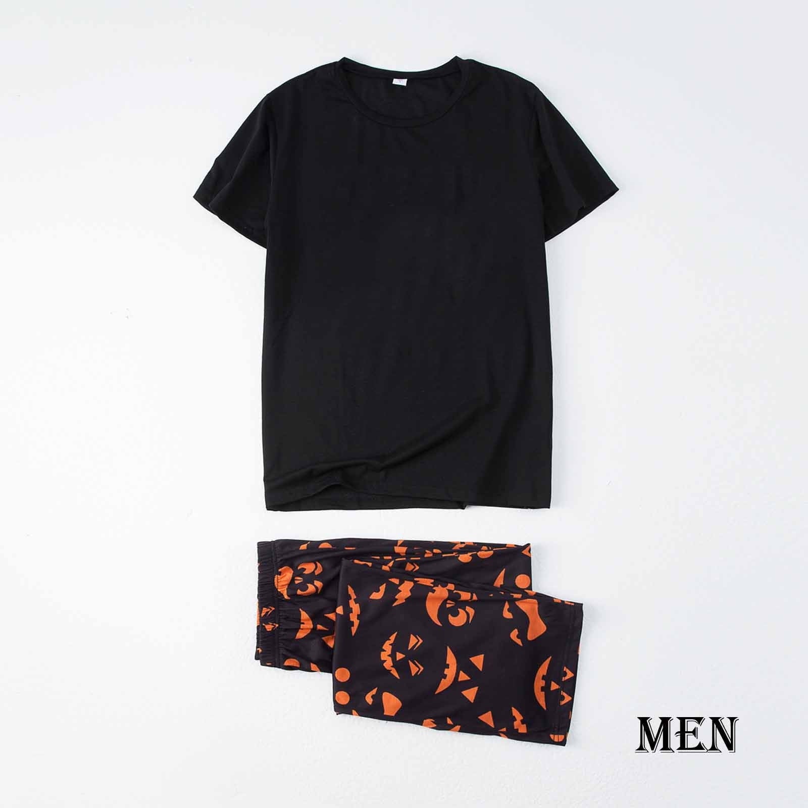 Odeerbi Matching Family Halloween Pajamas Sets Halloween Printed Family Outfits Sets 2025 Casual Short Sleeve Top with Bottom Home Wear Loungewear Sleepwear Jammies for Dad