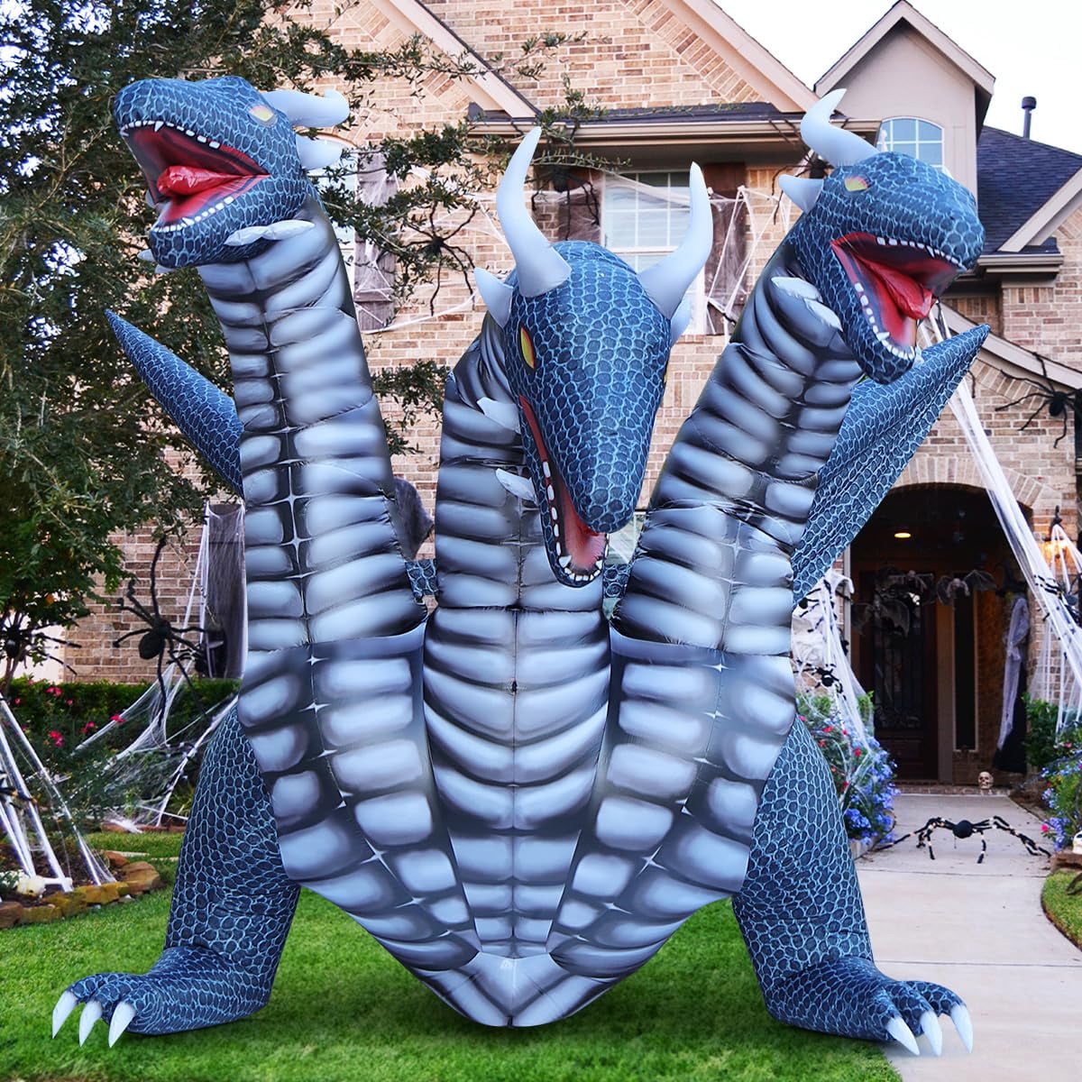 COMIN 15.6 FT Long Animated Halloween Inflatables Outdoor Decorations Black Hydra Dragon - Giant Yard Blow Up Decoration Built-in LED Lights for Halloween Party Yard Lawn Garden Patio Decor