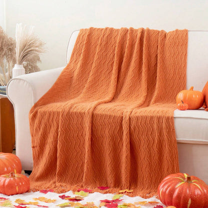 Battilo Burnt Orange Throw Blanket for Couch Bed,Fall Throws with Tassels,Halloween Blanket,50"x60"