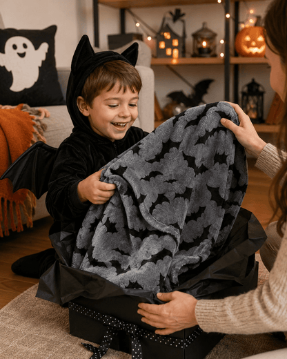 Serafina Home Halloween Throw Blanket : Black Bats on Gray Velvet Soft Fleece 50" x 70" for Sofa Bed Couch Chair Dorm