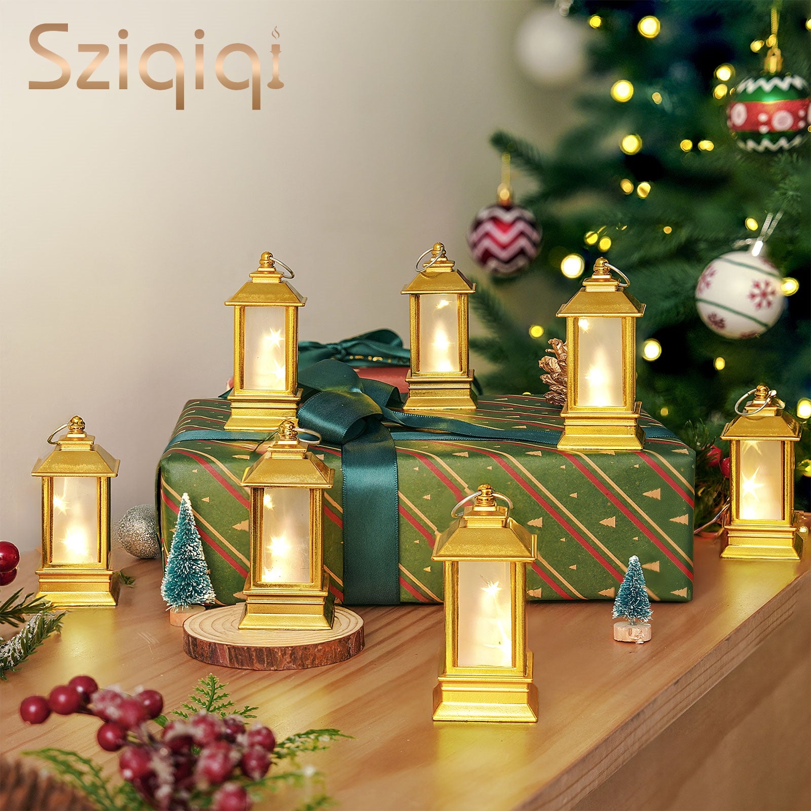 Sziqiqi Set of 24 Gold Mini Starry Lanterns with LED Lights: Small Decorative Indoor Hanging Lanterns for Halloween Christmas Centerpiece Wedding Party
