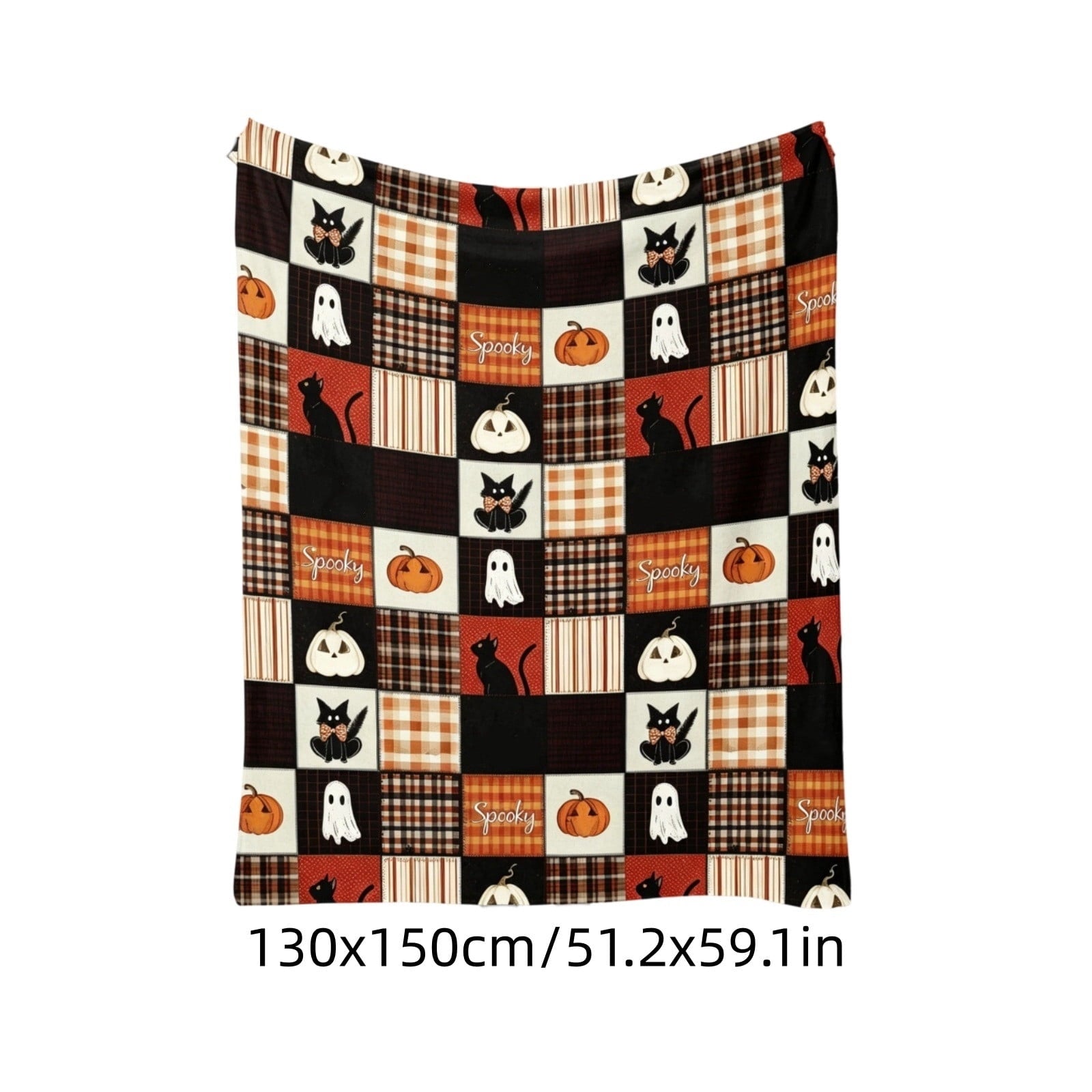 WWC Halloween Throw Blanket, 51x59 inch Soft Flannel Plaid Ghost Pumpkin Halloween Plush Throw, Halloween Cozy Fall Blanket for Couch and BedRoom