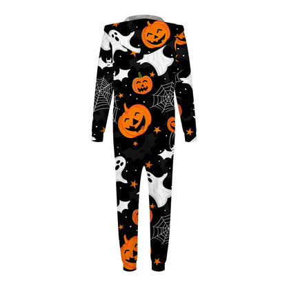 Miqool Family Matching Halloween Onesie Pajamas, Funny Pumpkin Printed Long Sleeve Pjs Soft Sleepwear One-Piece Zipper Hooded Jumpsuit Jammies Loungewear for Family Photography Outfit