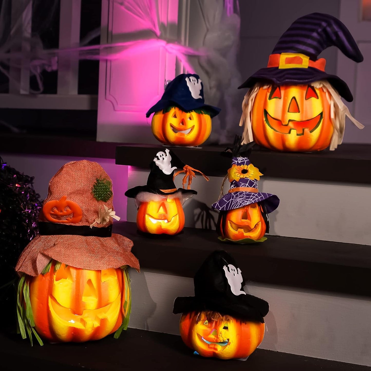 Joyfy 6 Pcs  Light Up Foam Pumpkins Lanterns , Halloween Decorations Outdoor Indoor, Halloween  Ornaments Lights, Jack O Lanterns Party Favors