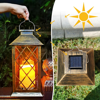 GLUAAE 14" Set of 2 Outdoor Solar Candle Lantern Flickering Flameless LED Candle/Plastic Hanging Solar Garden Light/Decorative Lantern For Patio Pathway Deck Christmas Halloween Garden Decor
