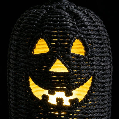 THOPBPRK 2026 Black Halloween Woven Pumpkin Jack-O'-Lantern, Halloween Decorations Pumpkin, USE LED Candle, Rattan Fall Halloween Decor for Home, 1Pack 11.8 Inch A