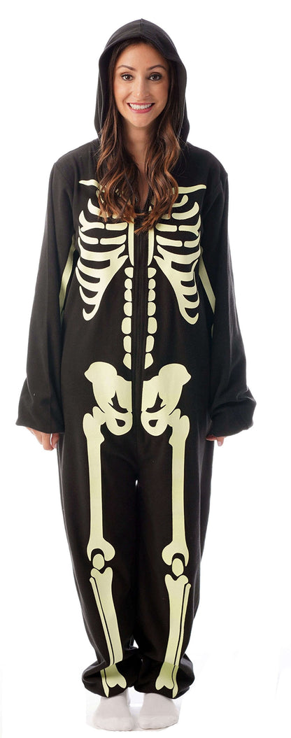 #followme Glow In The Dark Skeleton Men's Adult Onesie Pajamas 6741-XXL (Women's Skeleton, Large)