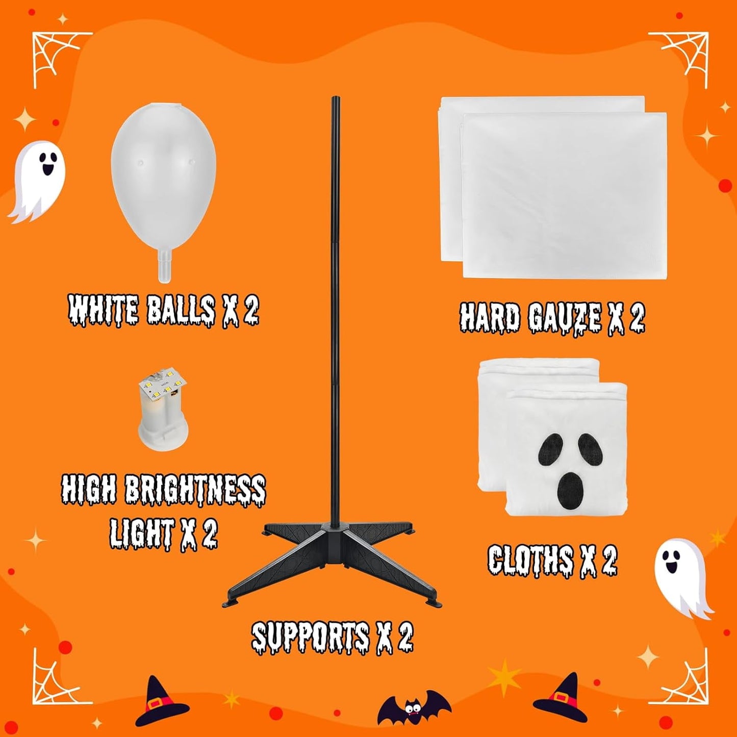 DAKIMOE Halloween Decorations Outdoor Indoor Halloween Party Decorations Indoor,Spooky Ghost Decor with String Lights,Halloween Ghost Lights for Porches Yards Gardens Lawn 2 Pack