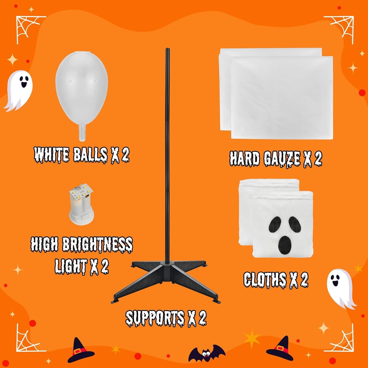 DAKIMOE Halloween Decorations Outdoor Indoor Halloween Party Decorations Indoor,Spooky Ghost Decor with String Lights,Halloween Ghost Lights for Porches Yards Gardens Lawn 2 Pack