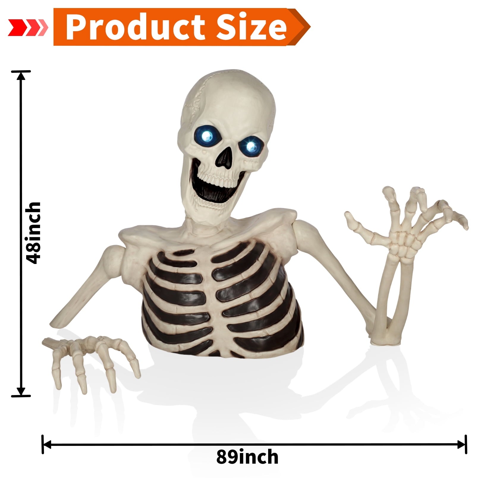 Seasons 48" Halloween Giant Groundbreaker Skeleton with LED Light Moving Eyes, Creepy Sound Effect for Yard Porch Halloween Decoration