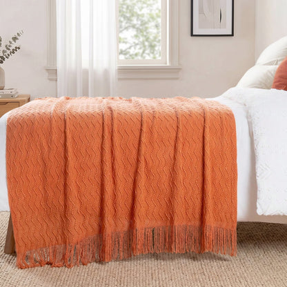Battilo Burnt Orange Throw Blanket for Couch Bed,Fall Throws with Tassels,Halloween Blanket,50"x60"