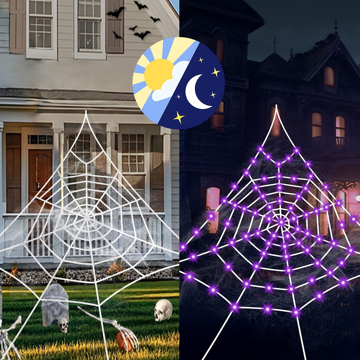HKKDKTA Halloween Spider Web Lights Decoration, 250 LED Giant Spider Web 16.4ft Light Up Halloween Web Lights for Yard, Porch Decor (Purple)
