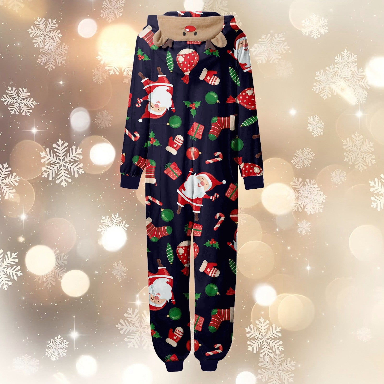 CUZIBR Christmas Family Pajamas Hooded Full Zipper Up Sleepwear Outfits Long Sleeve Cute Snowflake Print One Piece Jumpsuits Loungewear For Mom,Navy,M