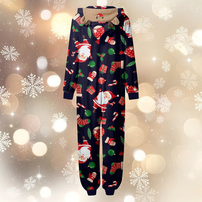 CUZIBR Christmas Family Pajamas Hooded Full Zipper Up Sleepwear Outfits Long Sleeve Cute Snowflake Print One Piece Jumpsuits Loungewear For Mom,Navy,M