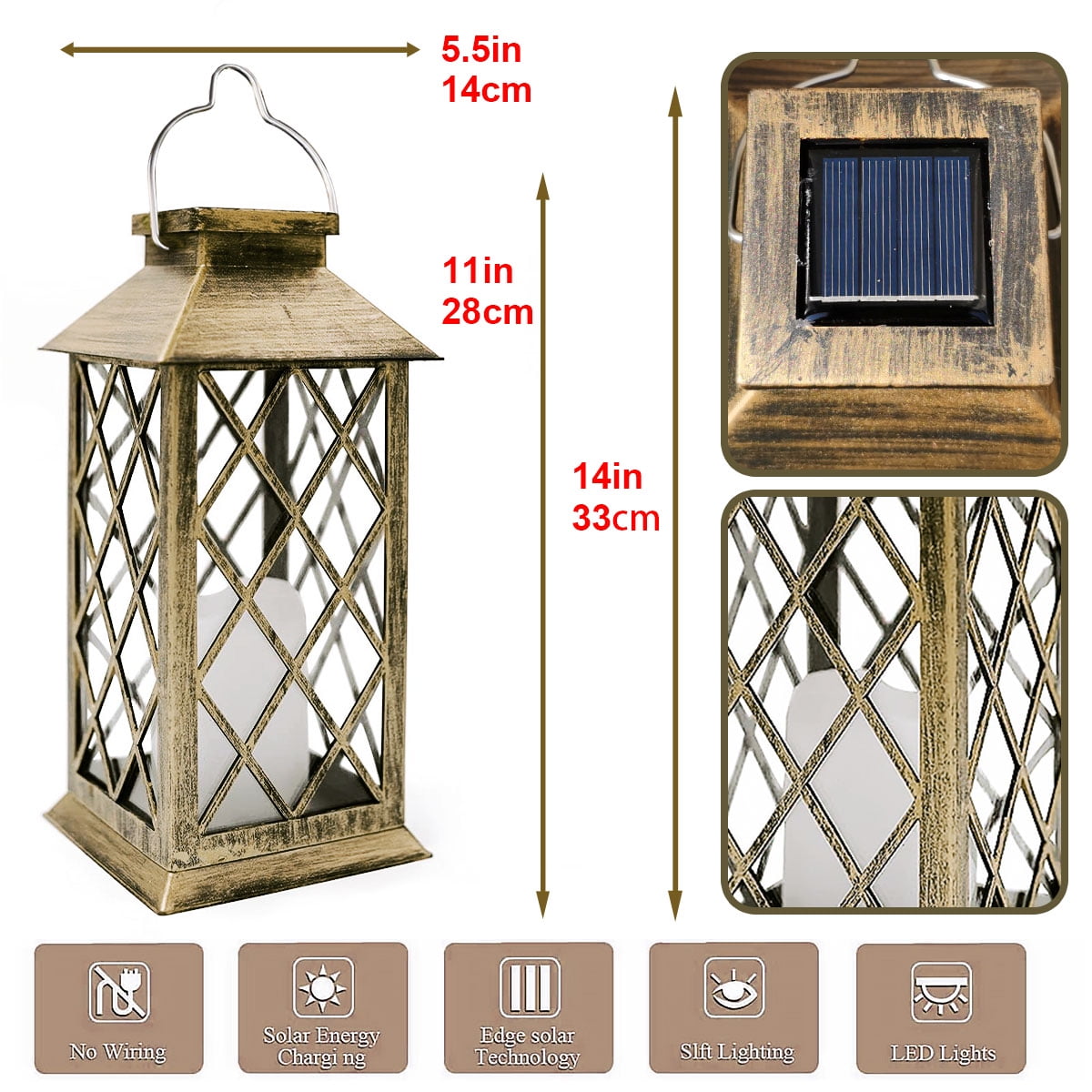 GLUAAE 14" Set of 2 Outdoor Solar Candle Lantern Flickering Flameless LED Candle/Plastic Hanging Solar Garden Light/Decorative Lantern For Patio Pathway Deck Christmas Halloween Garden Decor