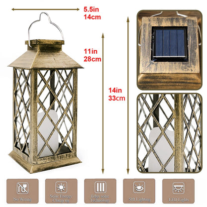 GLUAAE 14" Set of 2 Outdoor Solar Candle Lantern Flickering Flameless LED Candle/Plastic Hanging Solar Garden Light/Decorative Lantern For Patio Pathway Deck Christmas Halloween Garden Decor