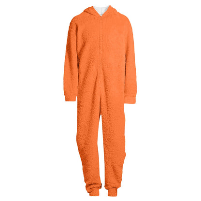 WMTBSRSW Fuzzy Fleece Onesie Family Pajamas Solid Hood Jumpsuit Flannel Comfy Matching Sleepwear Hooded One Piece Warm Loungewear Orange Dad