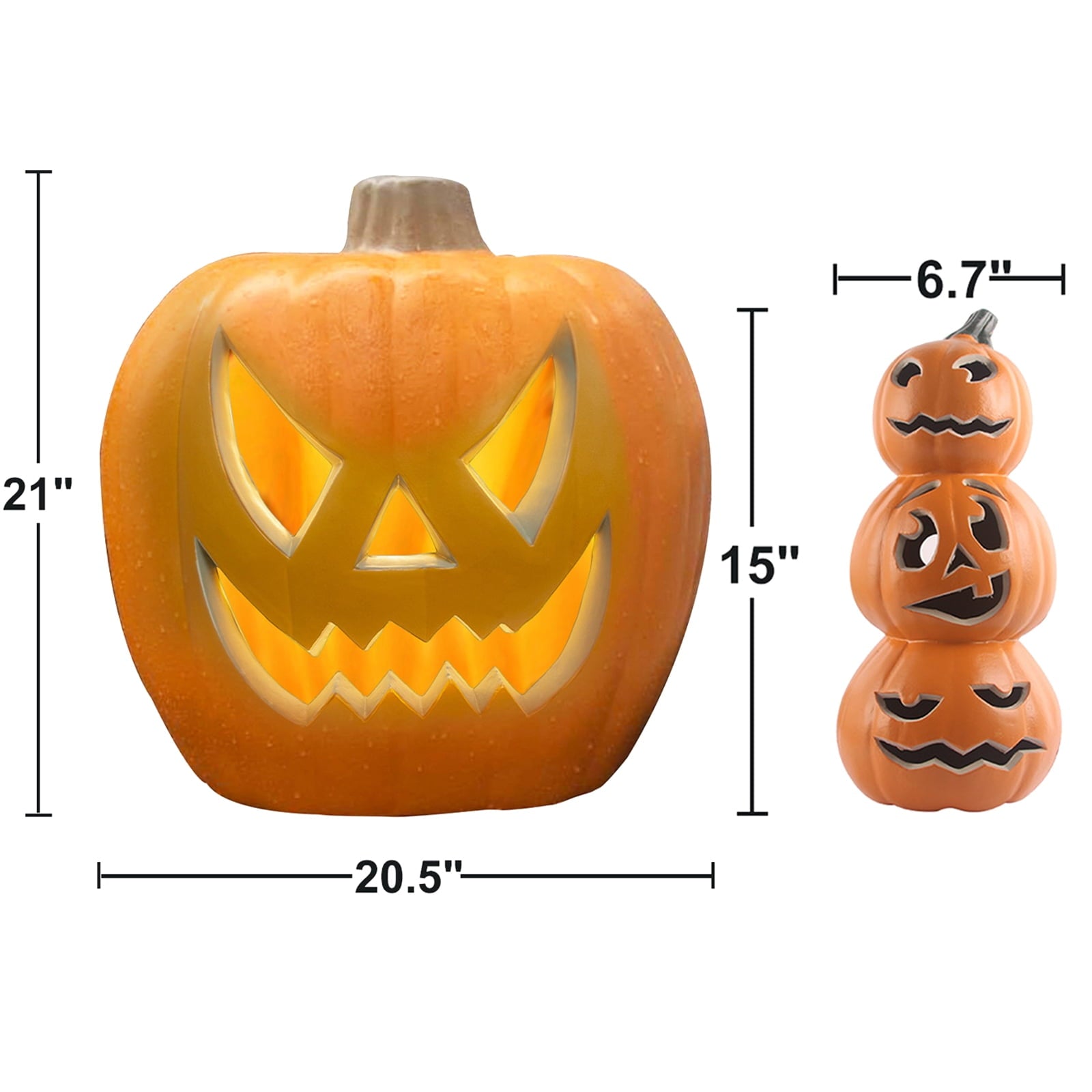21in+15in LED Light Up Jack O Lantern Pre-lit Halloween Pumpkin Lantern Indoor/Outdoor Holiday Decoration Festival Celebration Garden Patio Front Door Decor