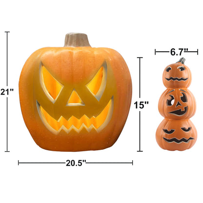 21in+15in LED Light Up Jack O Lantern Pre-lit Halloween Pumpkin Lantern Indoor/Outdoor Holiday Decoration Festival Celebration Garden Patio Front Door Decor