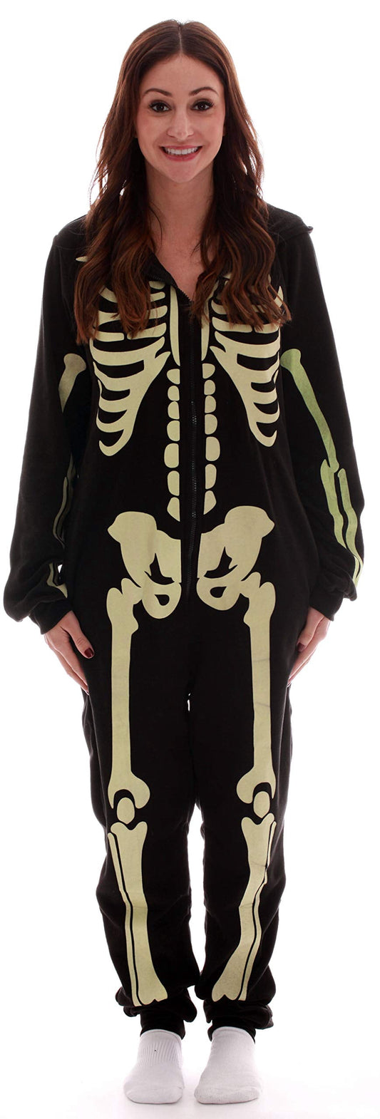#followme Glow In The Dark Skeleton Men's Adult Onesie Pajamas 6741-XXL (Women's Skeleton, Large)