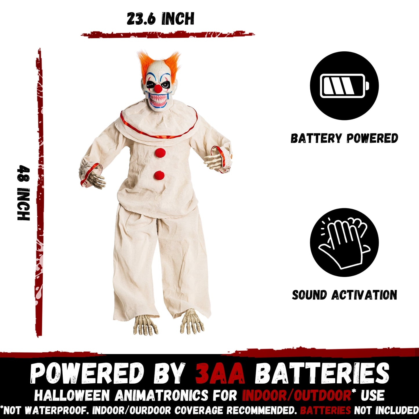 Halloween Animatronic Sitting Clown Animated Decorations - Sound Activated with Creepy Sound, Light Up Eyes, Scary Move, Haunted House Holiday Spooky Decor Horror Prop, for Indoor Outdoor