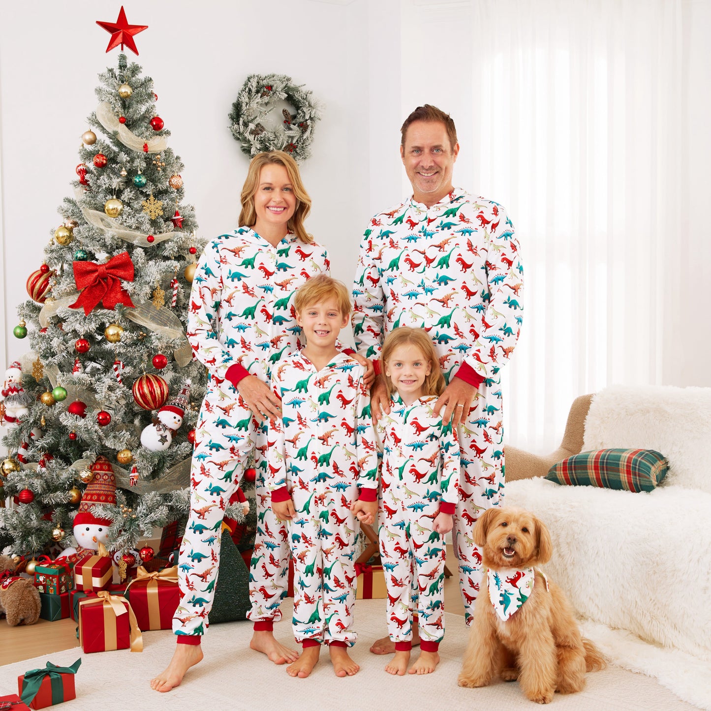 PatPat Christmas Family Matching Pajamas for Women One Piece Long Sleeve Hooded Dinosaur Costume Adult PJs for Couples Holiday Loungewear with Socks Women S