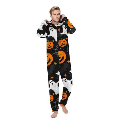 Miqool Family Matching Halloween Onesie Pajamas, Funny Pumpkin Printed Long Sleeve Pjs Soft Sleepwear One-Piece Zipper Hooded Jumpsuit Jammies Loungewear for Family Photography Outfit