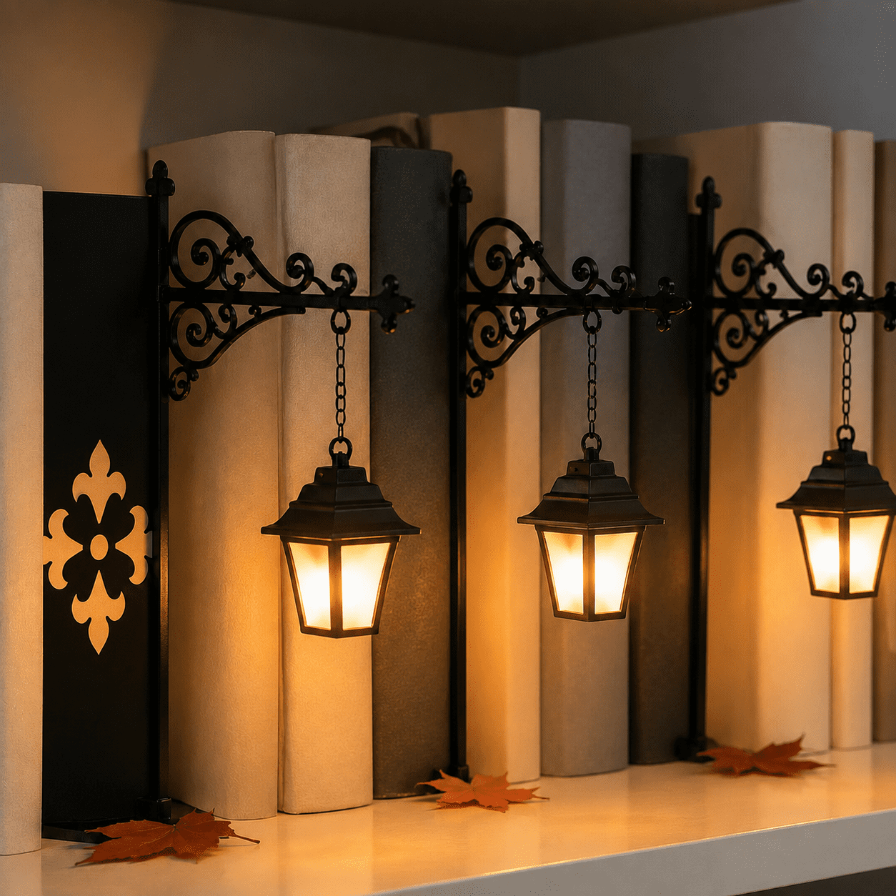 9.25 Inch Ghost Library Lantern Bookshelf Lamp, Halloween Decorative Bookshelf Light with Warm LED, Vintage Metal Book Nook Lantern for Reading Corner Home Library Shelf Decor Gift for Book Lovers
