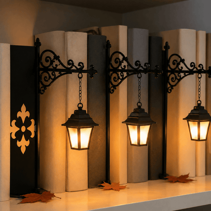 9.25 Inch Ghost Library Lantern Bookshelf Lamp, Halloween Decorative Bookshelf Light with Warm LED, Vintage Metal Book Nook Lantern for Reading Corner Home Library Shelf Decor Gift for Book Lovers